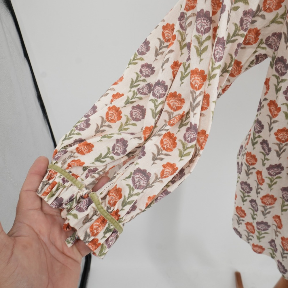 Sundance Ashton Floral Drape Top M Cream Orange Boho Ruffle Neck Cotton Top - Picture 6 of 10